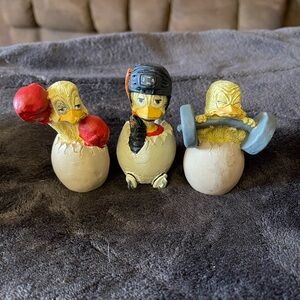 Eggbert & Friends  By Malcolm Bowmer Set of Three Duck Figurines in Eggs
